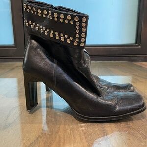Excellent Condition Leather Boots with Silvertone Studs